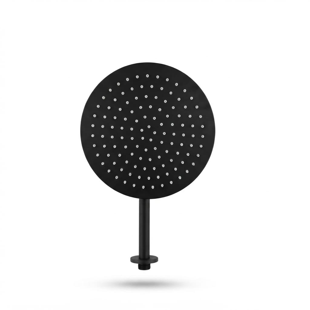 Système de douche encastré noir mat Rianno avec douche de tête ronde et douchette à main