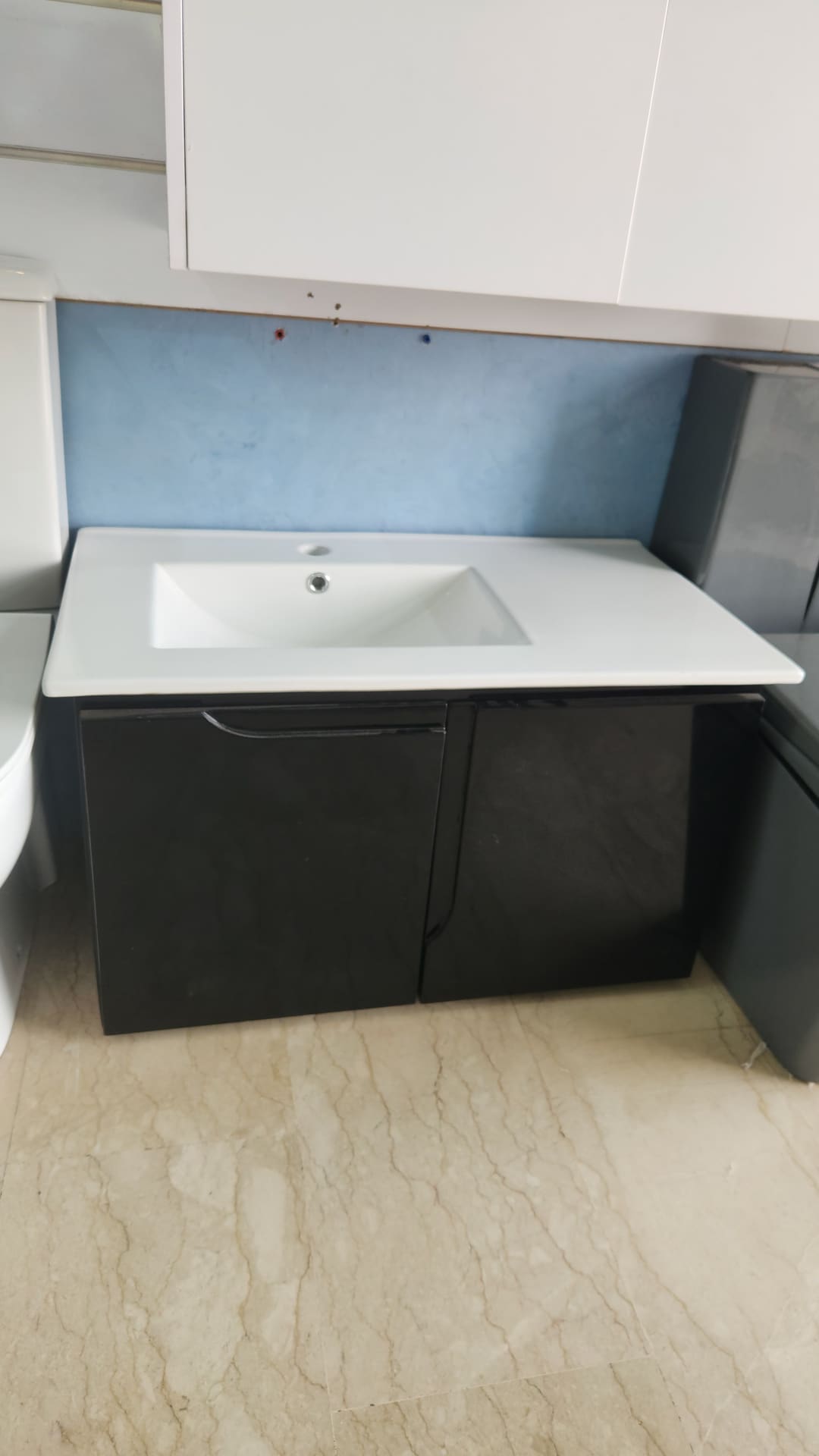 Ensemble Meuble Vasque Suspendu 80 cm  | Série Minimaliste Noir Mat & Vasque Blanche