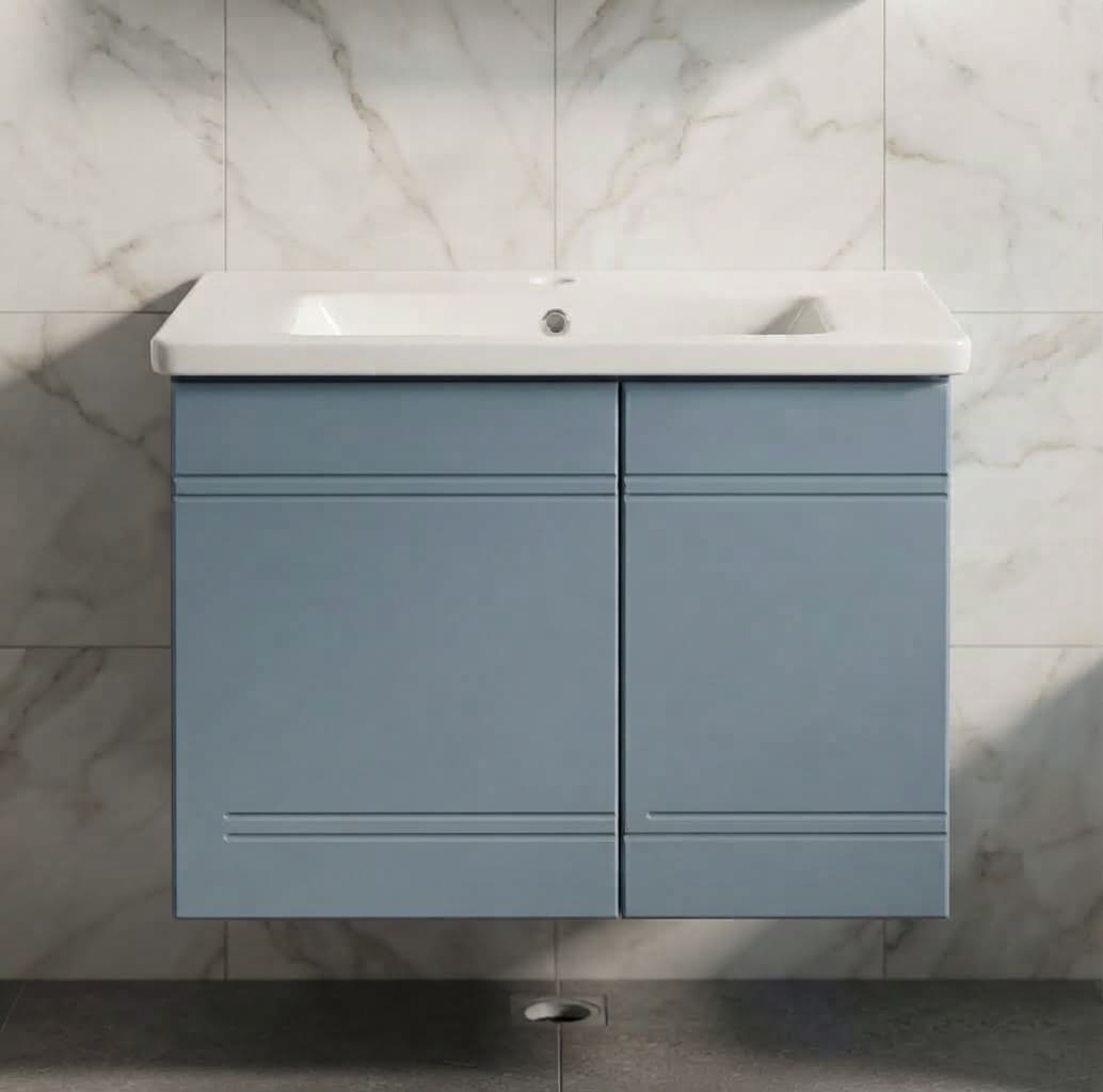 Ensemble Meuble Vasque Suspendu 60 cm | Série Bleu Serein & Lignes Discrètes