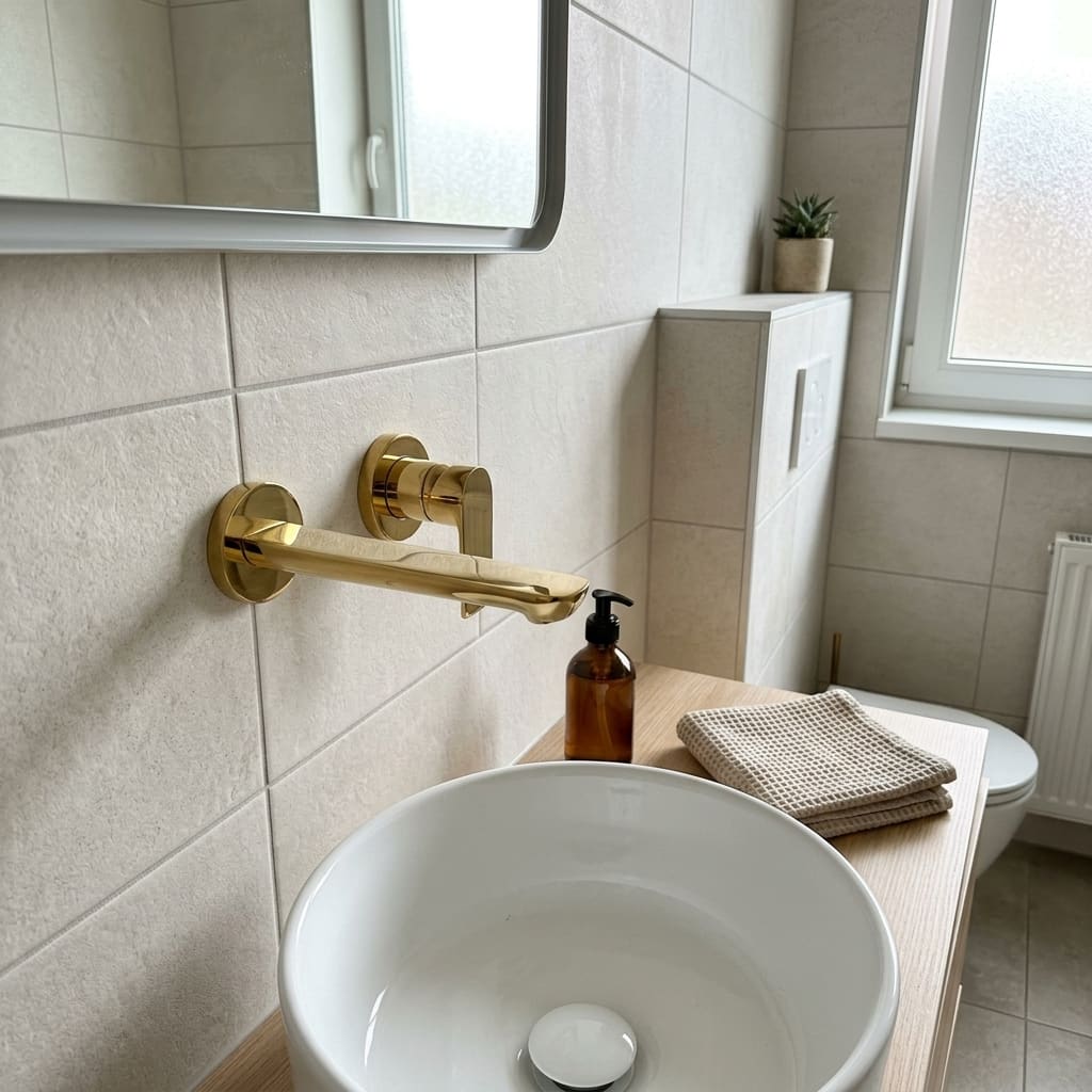 Robinet Mitigeur Lavabo Encastrable Mural Plat Série PTM 114 (Disponible en Doré et Chrome)   