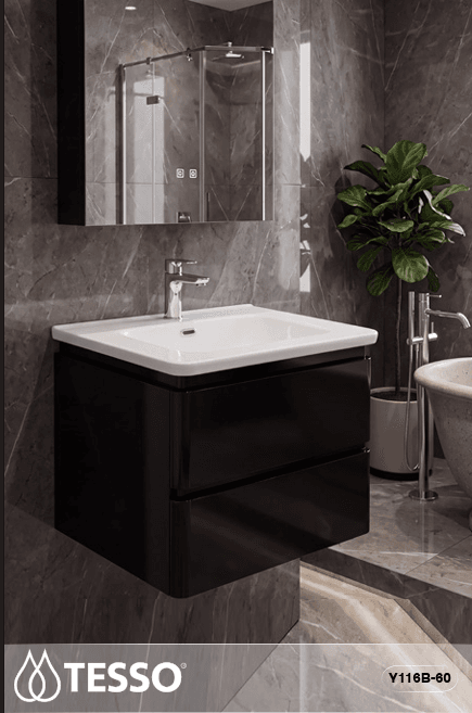 Meuble de Salle de Bain Suspendu 60 cm – TESSO Série Y116-60 (Disponible en Blanc, Gris et Noir)   