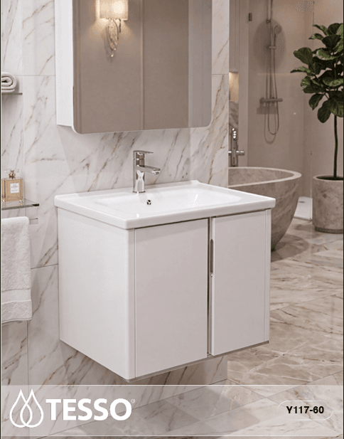 Meuble de Salle de Bain Suspendu 60 cm à Deux Portes – TESSO Série Y117-60