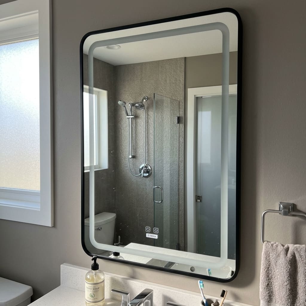 Miroir Rectangulaire LED Cadre Noir Mat 60x80 cm – TESSO Black   
